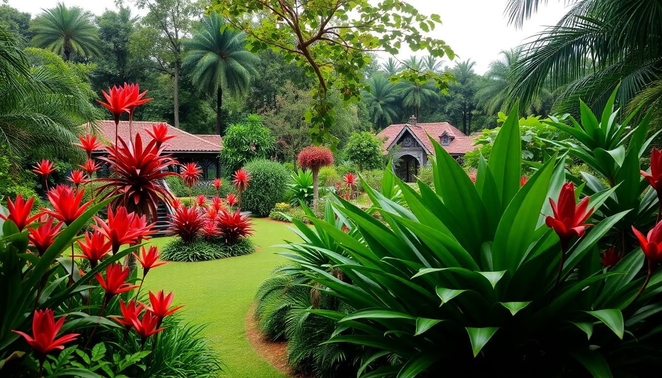 A vibrant image of the historical gardens at Pinecrest Gardens, featuring detailed botanical collections surrounded by lush greenery.