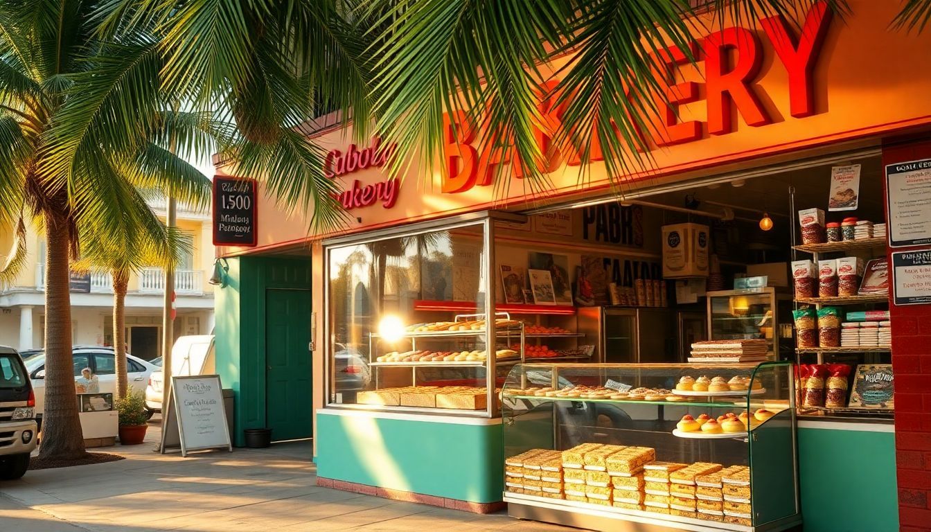 A Cuban bakery in Little Havana, Miami, with colorful pastries.