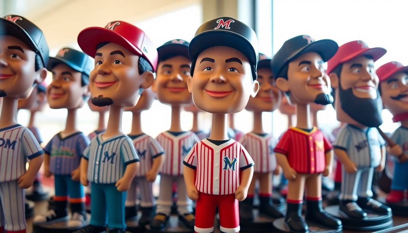 A collection of baseball-themed bobbleheads on display at the Bobblehead Museum.