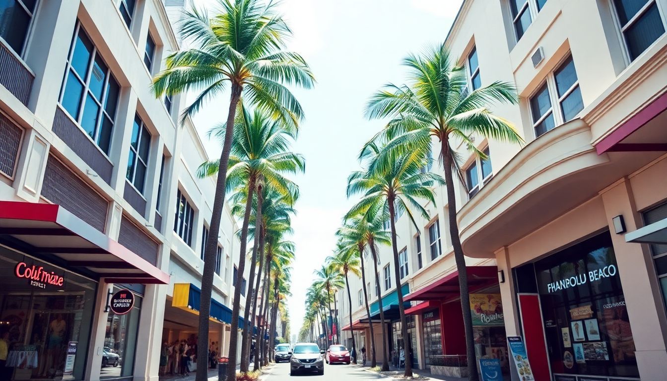 The vibrant Lincoln Road Shopping District in South Beach, Miami.