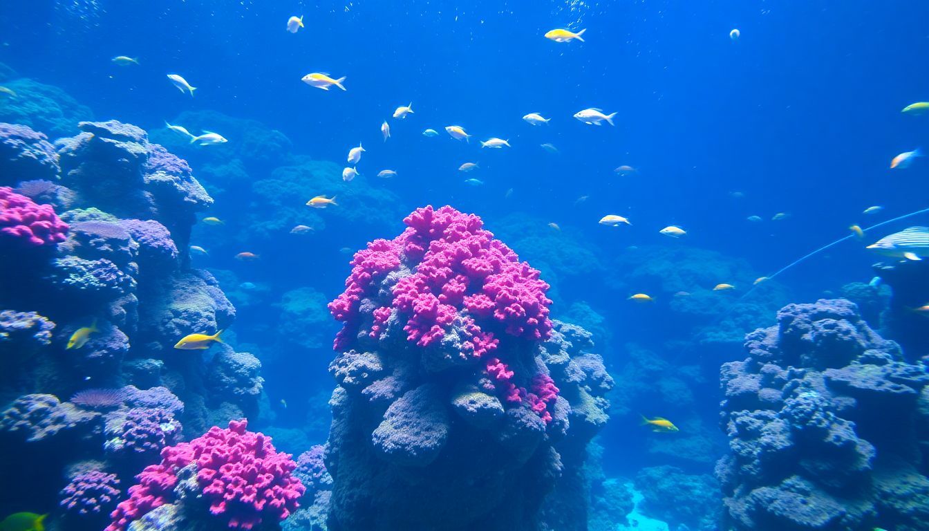 A vibrant underwater scene at Miami Seaquarium with colorful marine life.