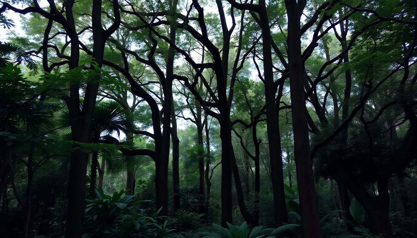 A dense tropical hardwood hammock in Simpson Park with vibrant wildlife.