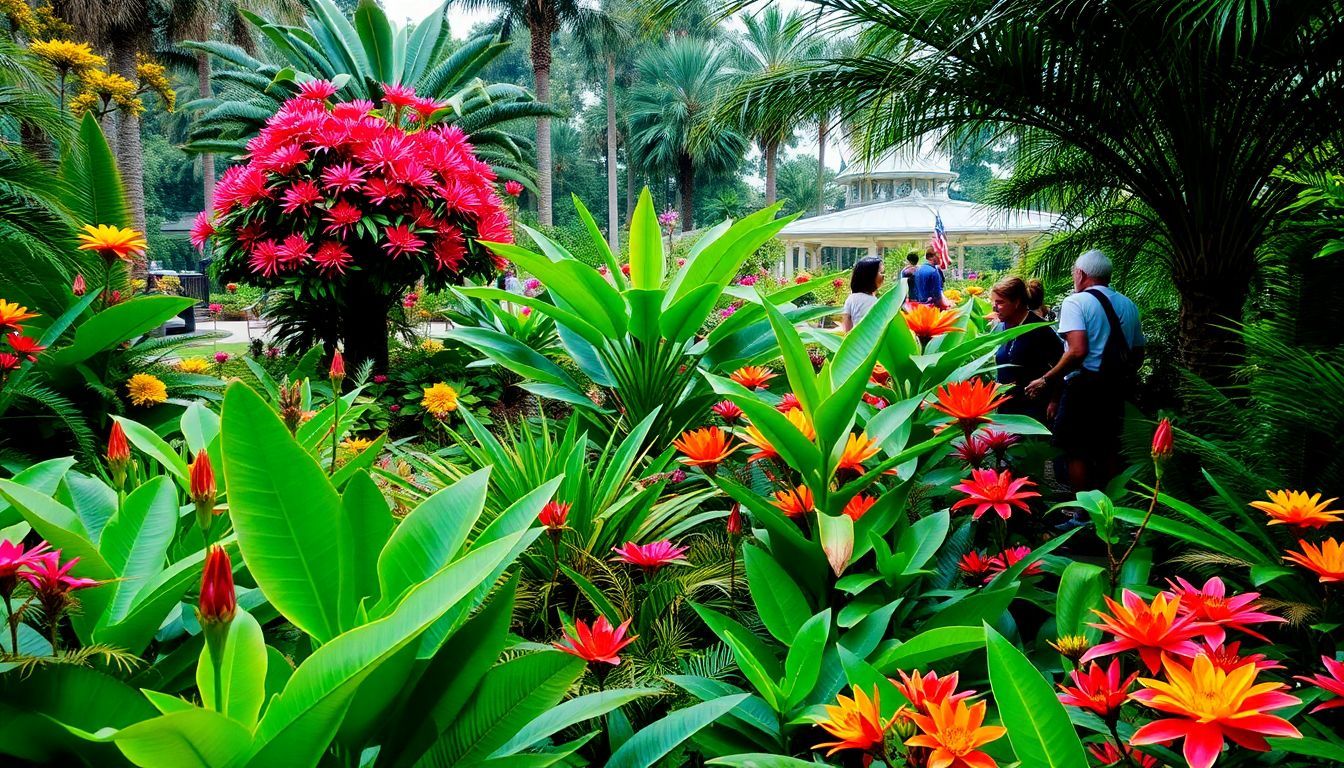 A lush tropical garden at Fairchild Tropical Botanic Garden in Miami.