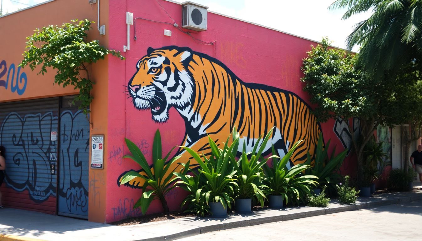 A vibrant mural of a majestic tiger in Wynwood.